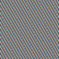 The same striped pattern after Bayer-CFA sampling and naive bilinear demosaic. The stripes have picked up dramatic blue, cyan, and orange colour fringing — false colours that aren't in the original scene.